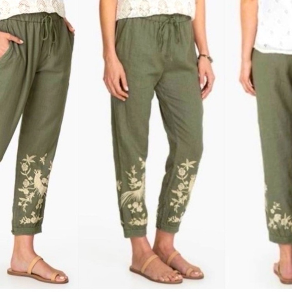Johnny Was Embroidered Olive Green Jogger Pants, Size S, NWOT